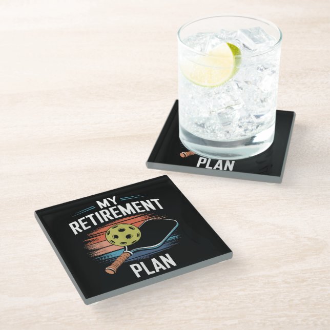 My Retirement Plan Pickleball Player Glass Coaster (Angled)