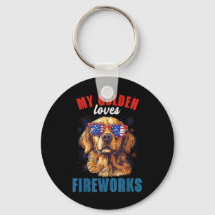 My Retriever Loves Fireworks 4th Of July Patriotic Key Ring