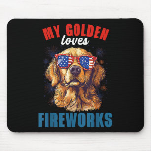My Retriever Loves Fireworks 4th Of July Patriotic Mouse Pad