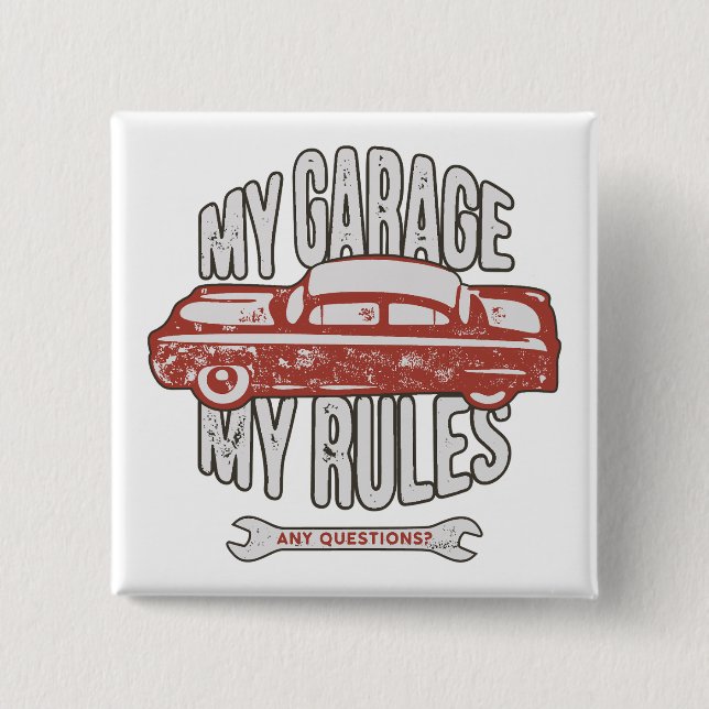 My Rules Classic Red Car Retro Mechanic 15 Cm Square Badge (Front)