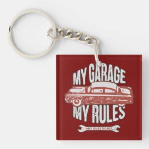 My Rules Classic Red Car Retro Mechanic Key Ring
