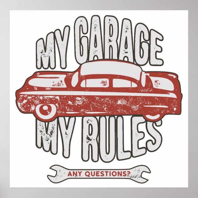 My Rules Classic Red Car Retro Mechanic Poster (Front)