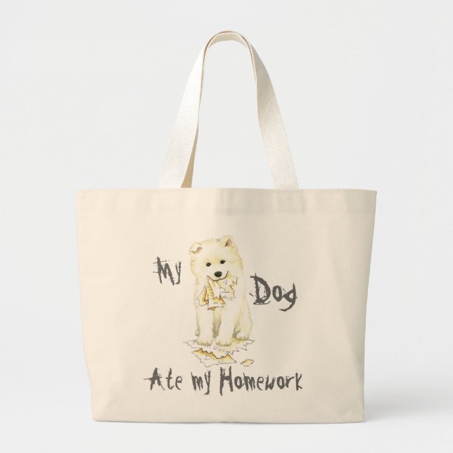 My Samoyed Ate my Homework Large Tote Bag (Front)