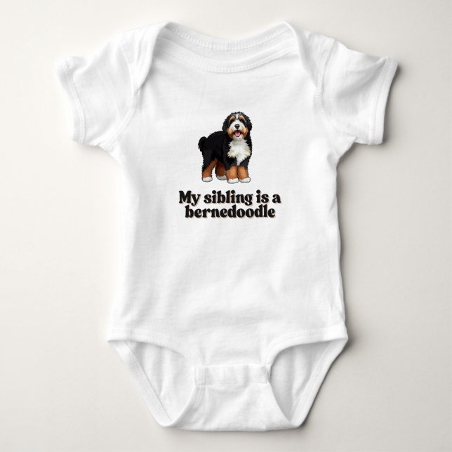  "My Sibling is a Bernedoodle" Baby One-Piece Bodysuit (Front)