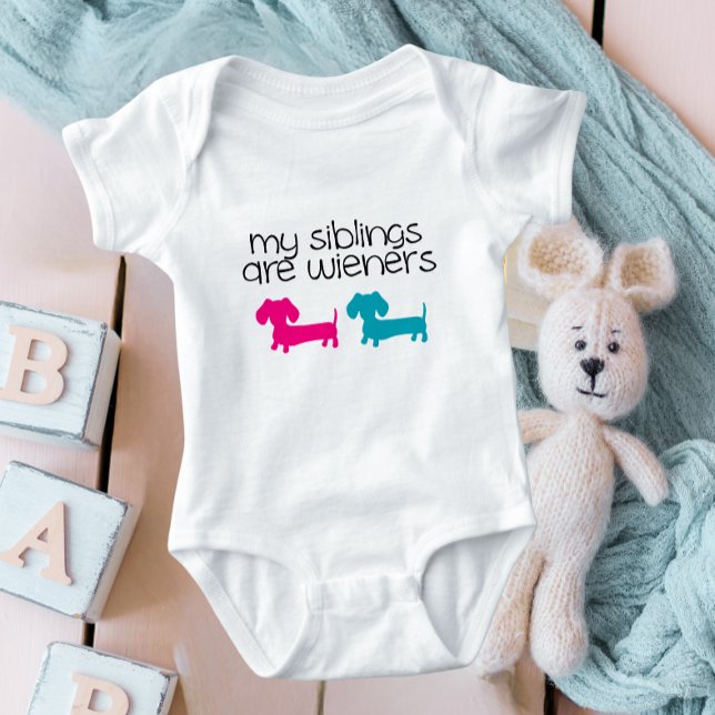 My Siblings are Wieners Dachshund Baby Outfit  Bodysuit (wiener dog themed baby nursery)