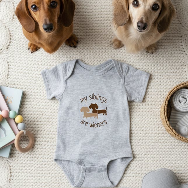My Siblings are Wieners Dachshunds Baby Bodysuit (My siblings are wiener dogs - baby announcement outfit - three wiener dogs)