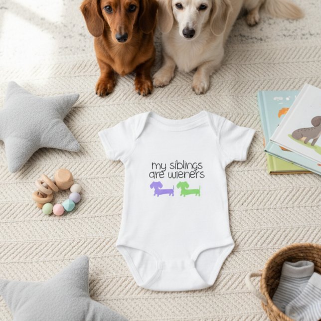 My Siblings are Wieners | Double Dachshund  Baby Bodysuit (My siblings are wiener dogs - baby announcement outfit - three wiener dogs)