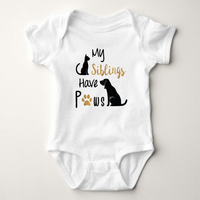 My siblings have paws baby bodysuit (Front)