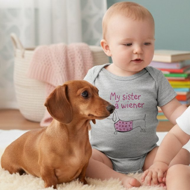 My Sister is a Wiener Dog Baby Girl Outfit Bodysuit (My sister is a wiener dog outfit)