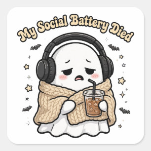 My Social Battery Died Tote Bag - Funny Introvert  Square Sticker