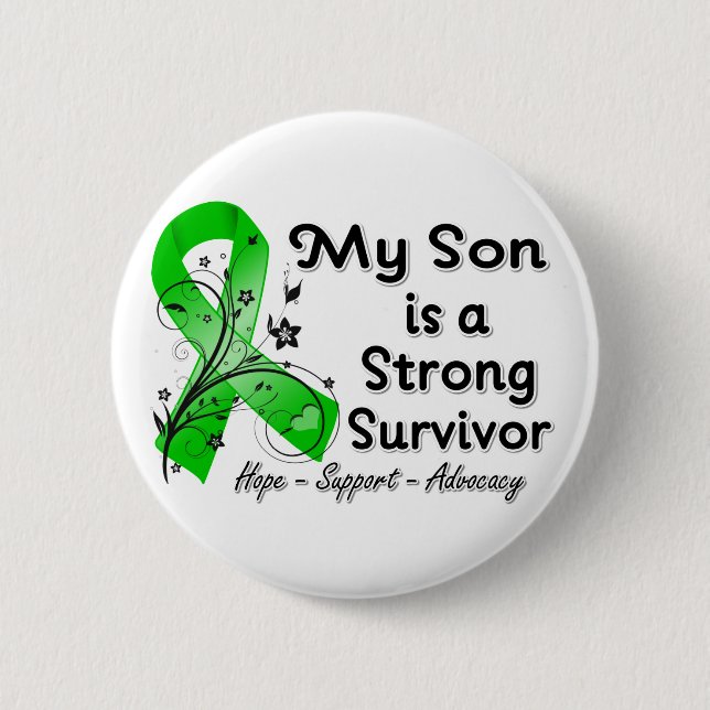 My Son is a Strong Survivor Green Ribbon 6 Cm Round Badge (Front)