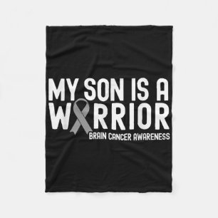 My Son Is A Warrior Grey Ribbon Brain Cancer Aware Fleece Blanket