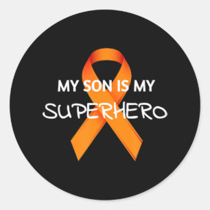 MY SON IS MY SUPERHERO LEUKEMIA AWARENESS MONTH T  CLASSIC ROUND STICKER