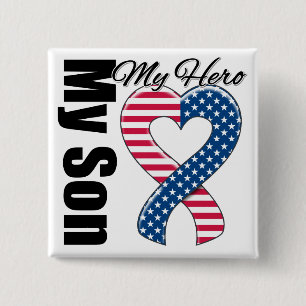 My Son My Hero Patriotic USA Ribbon 15 Cm Square Badge