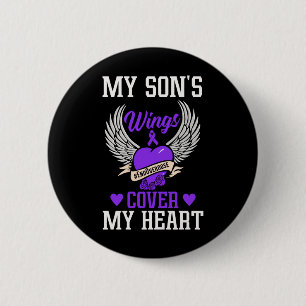 My Sons Wings Cover My Heart - Overdose Awareness 6 Cm Round Badge