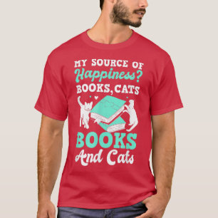 My Source Of Happiness Cat Book Lovers Reading Boo T-Shirt