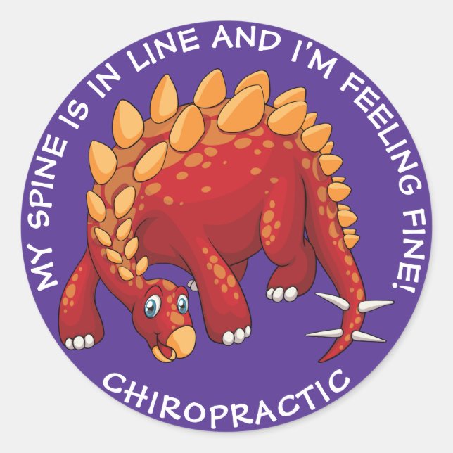 My Spine Is In Line Dinosaur Chiropractic Stickers (Front)