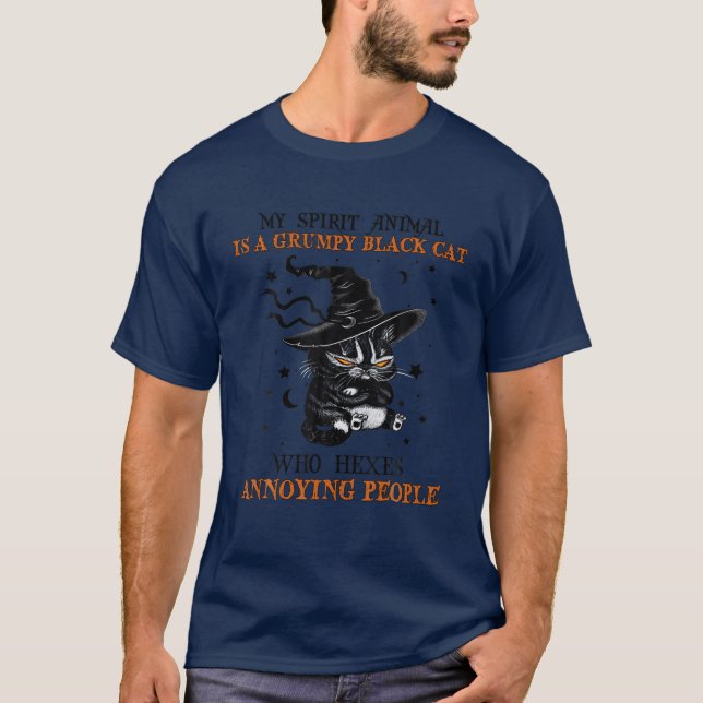 My Spirit Animal Is A Grumpy Black Cat Grumpy Witc T-Shirt (Front)