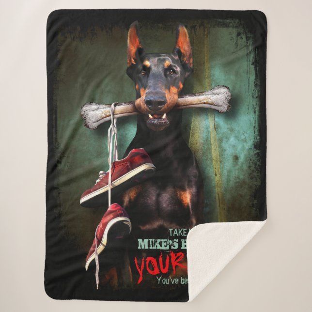 My Stuff, Your Life: Dobermann Dog & Bone - Funny Sherpa Blanket (Front)
