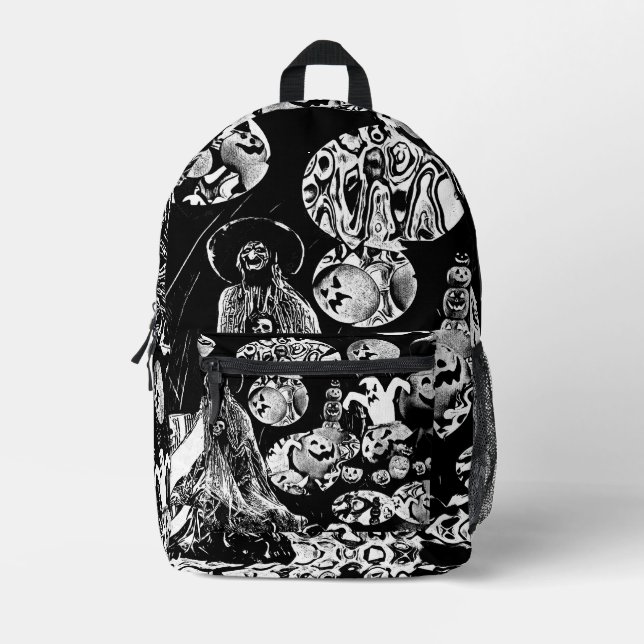 My Super Halloween black and white Printed Backpack (Front)