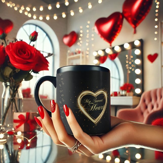 My Sweet Heart Dazzling Gold heart Valentine Black Mug (Creator Uploaded)