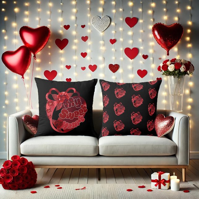 My Sweet Heart Red Shiny Valentine Throw Pillow (Creator Uploaded)