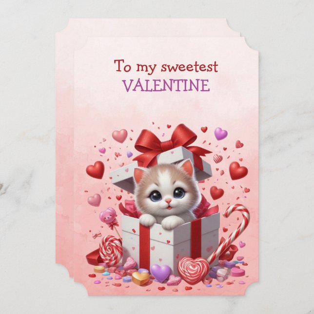  My Sweetest Valentine Kitten In a Box Holiday Card (Front/Back)
