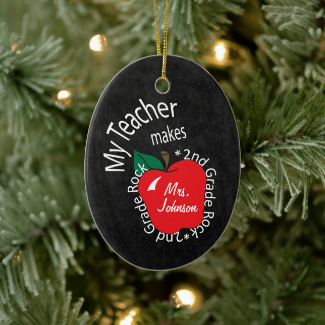 My Teacher Makes 2nd Grade Rock | Chalkboard Ceramic Tree Decoration (Tree)