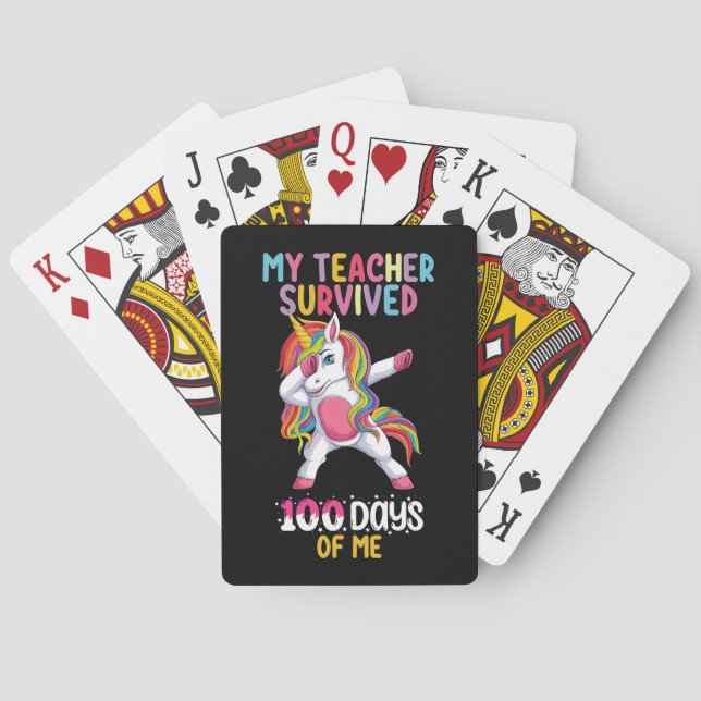 My Teacher Survived 100 Days Of Me School Unicorn Playing Cards (Back)