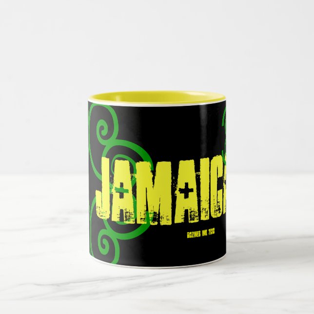 "My Trip to JAMAICA 2010" Jamaican Celtic Flag Two-Tone Coffee Mug (Center)