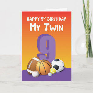 My Twin Sister 9th Birthday Sports Balls Card