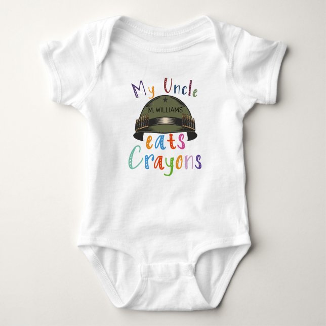 My Uncle Eats Crayons - Personalised Military Army Baby Bodysuit (Front)