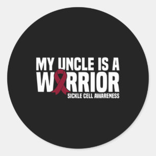 My Uncle is a Warrior Burgundy Ribbon Sickle Cell Classic Round Sticker