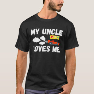 My Uncle Loves Me Cute Boys Kids Nephew Racecar Fu T-Shirt