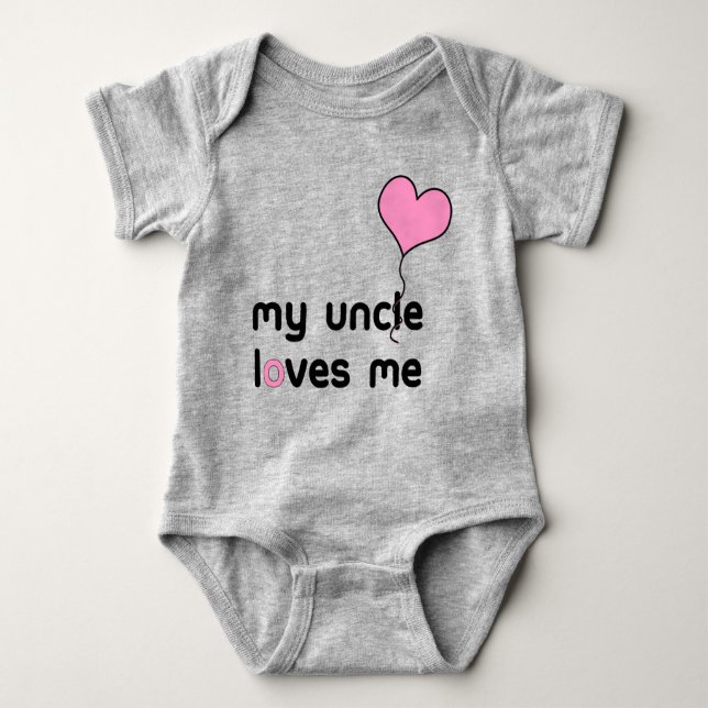 My Uncle Loves Me Pink Heart Balloon Baby Bodysuit (Front)