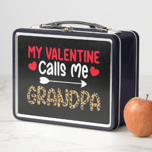 My Valentine Calls Me Grandpa Leopard Buffalo Metal Lunch Box
