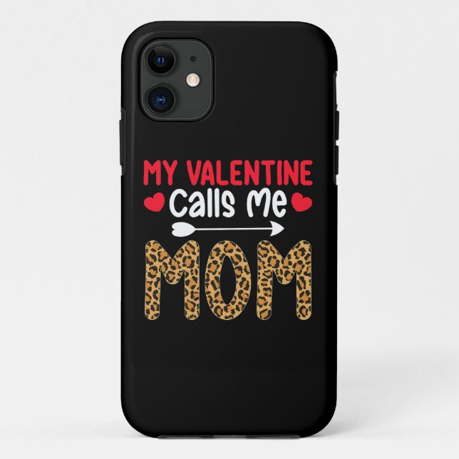 My Valentine Calls Me Mum Leopard Buffalo Plaid Case-Mate iPhone Case (Back)