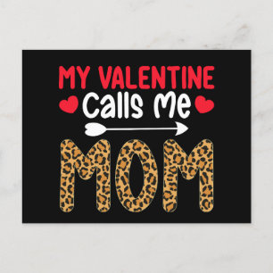 My Valentine Calls Me Mum Leopard Buffalo Plaid Postcard