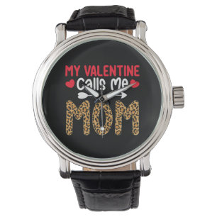 My Valentine Calls Me Mum Leopard Buffalo Plaid Watch