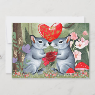 My Valentine Cute Mice Watercolor Holiday Card