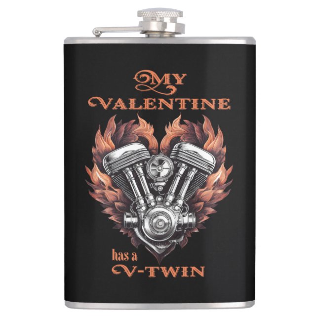 My Valentine has a V-Twin, Biker style Hip Flask (Front)