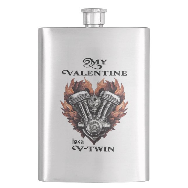 My Valentine has a V-Twin, Biker style Hip Flask (Front)