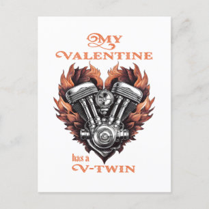 My Valentine has a V-Twin, Biker style Holiday Postcard
