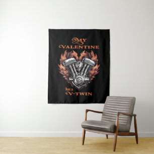 My Valentine has a V-Twin, Biker Tapestry
