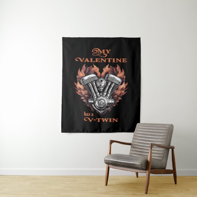 My Valentine has a V-Twin, Biker Tapestry (In Situ)