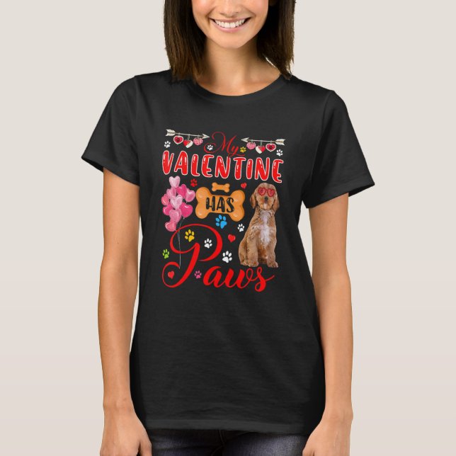 My Valentine Has Paws Cute Cockapoo Sunglasses Hea T-Shirt (Front)