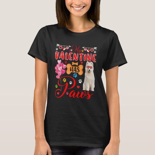 My Valentine Has Paws Cute Samoyed Sunglasses Hear T-Shirt (Front)