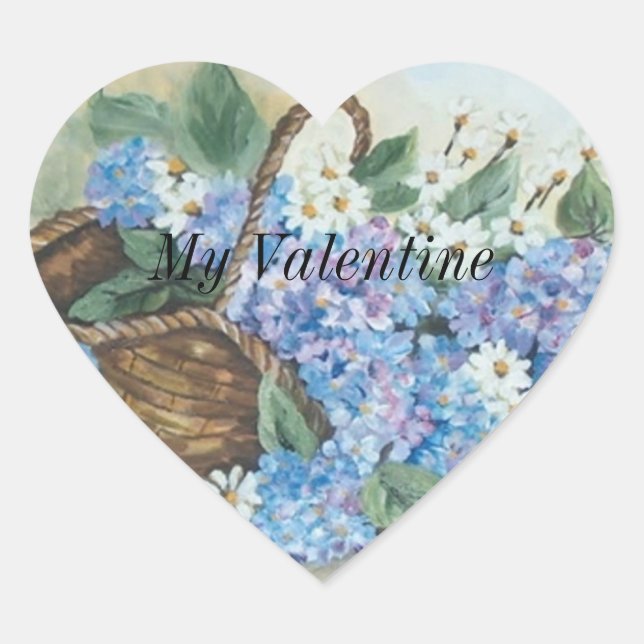 My valentine hydrangeas in straw basket heart sticker (Front)