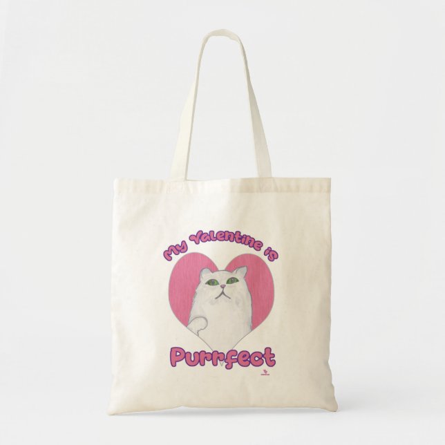 My Valentine is Purrfect Cute Cat Heart Art Tote Bag (Front)