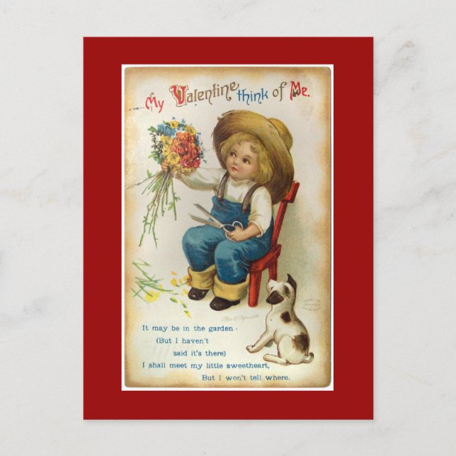 My Valentine Think Of Me Vintage Postcard (Front)